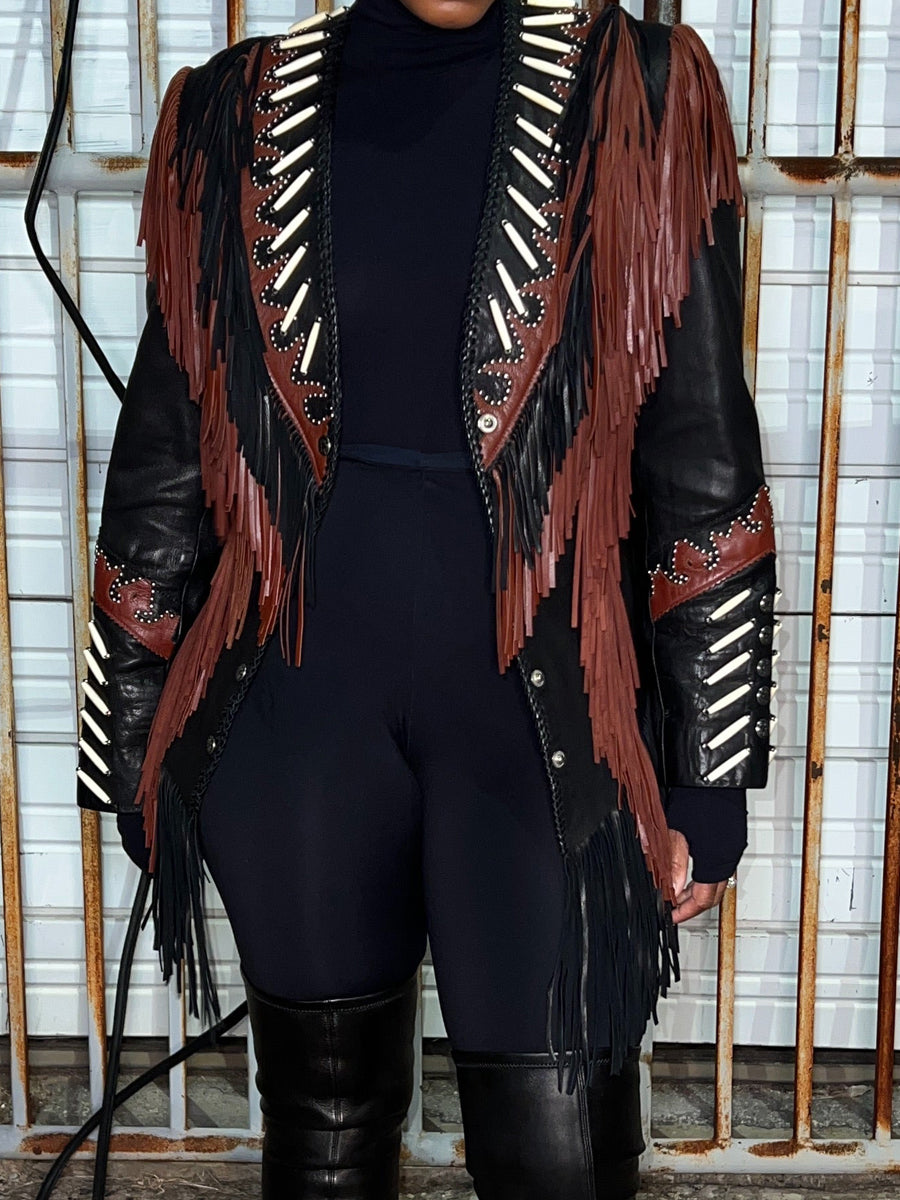 PU Fringe Long Sleeve Jacket