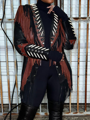 PU Fringe Long Sleeve Jacket