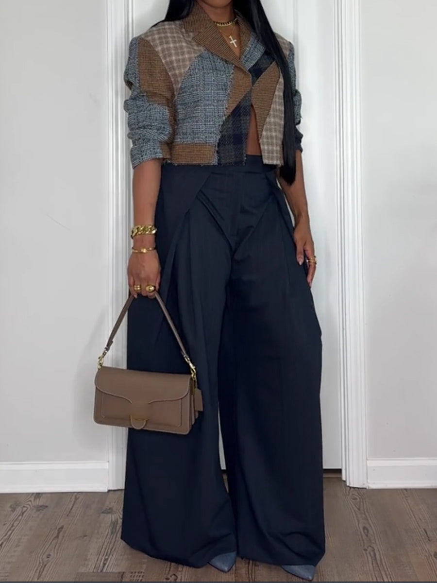 Plaid Print Patchwork Cropped Blazer