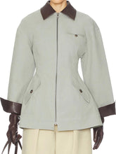 Faux Leather Collar Patchwork Zip Up Jacket