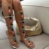 Flat Square Beach Seaside Holiday Knee High Sandals