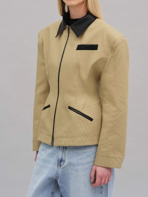 Khaki Tight Waist Profile Short Jacket