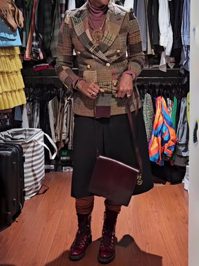 Fashion Button Up Patchwork Tweed Blazer