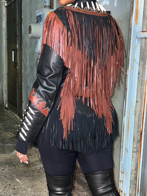 PU Fringe Long Sleeve Jacket