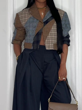 Plaid Print Patchwork Cropped Blazer