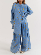 Love Embroidery Denim Pants Suit