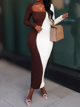 Square Collar Color Block Maxi Dress
