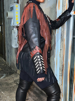 PU Fringe Long Sleeve Jacket