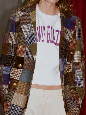 Fashion Button Up Patchwork Tweed Blazer