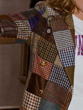 Fashion Button Up Patchwork Tweed Blazer