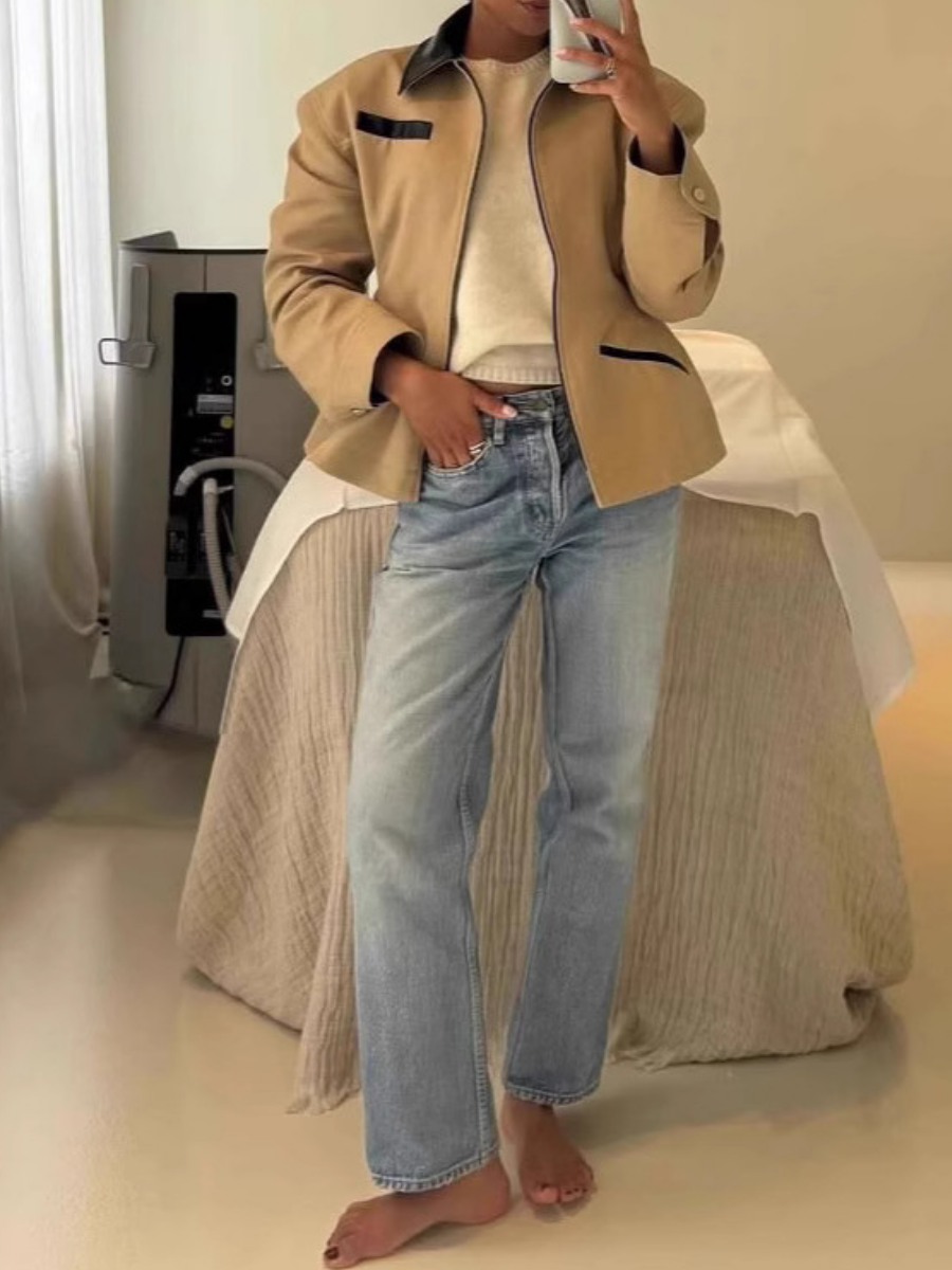 Khaki Tight Waist Profile Short Jacket