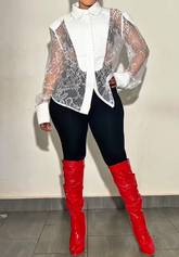 Wide Shoulder Lace Dress Shirt