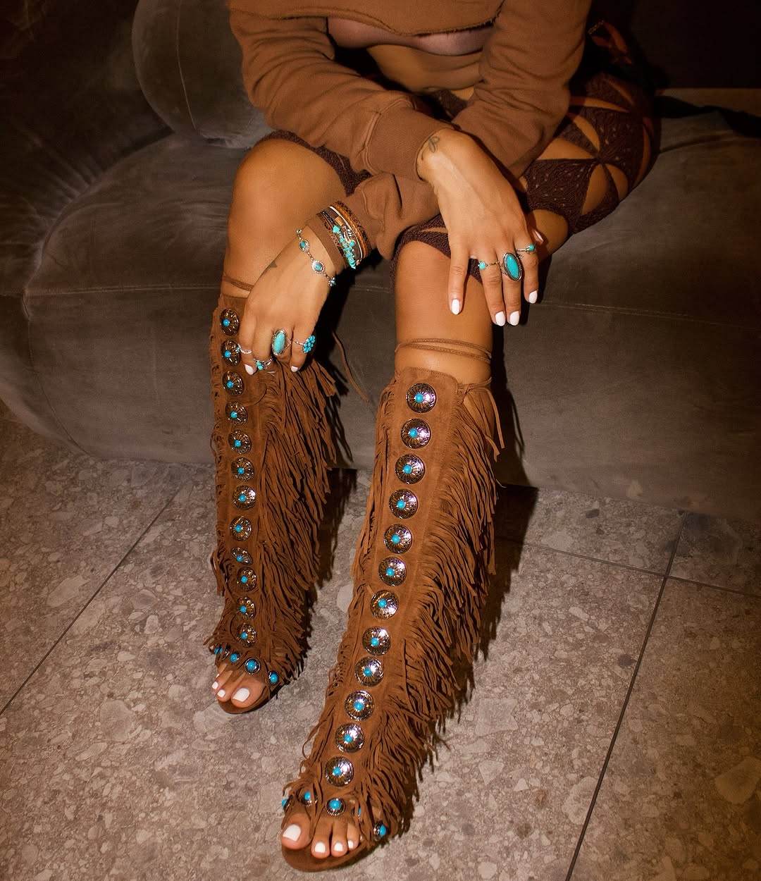 FRINGE LACE UP SANDAL