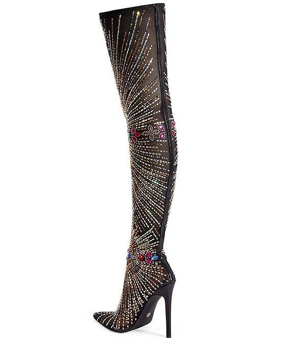 Stretch Mesh Rhinestone Thigh High Dress Boots