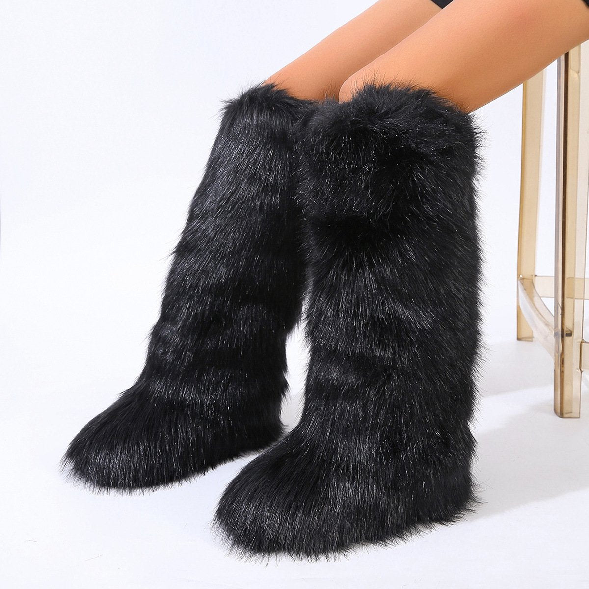 Mid-calf Fox Fur Boots