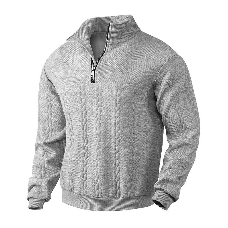 Casual Stand Collar Zipper Pullover Loose Knitted Jacquard Sweatshirt