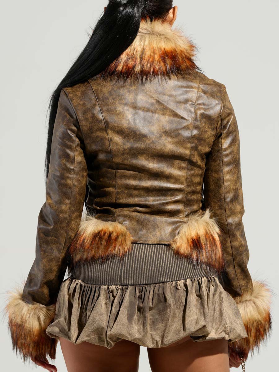 FUR TRIM MOTO JACKET