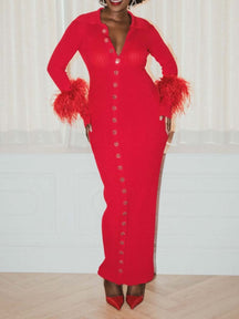 Feather Cuff Maxi Dress