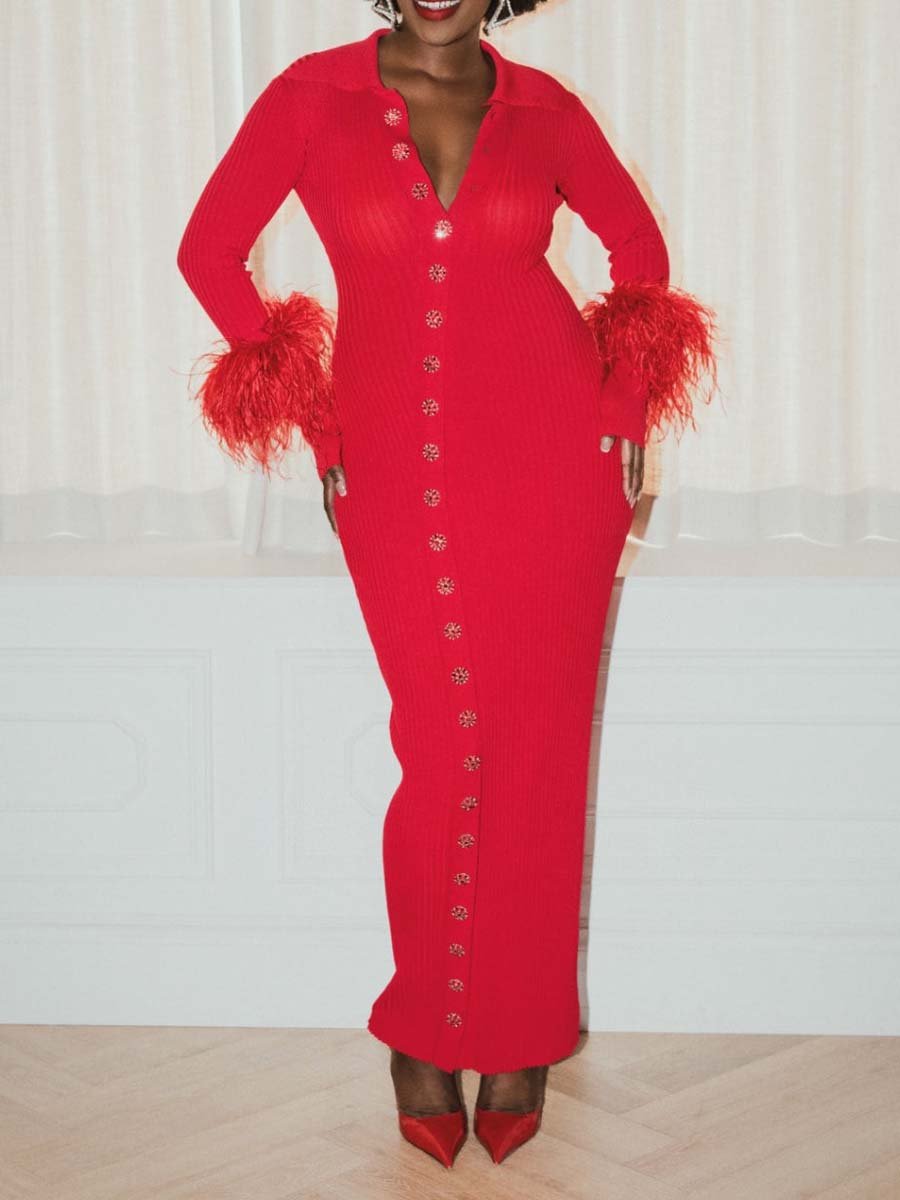 Feather Cuff Maxi Dress