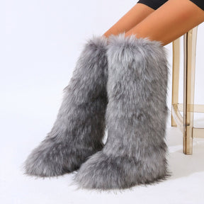 Mid-calf Fox Fur Boots