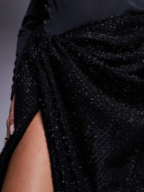 Premium Long Sleeve Contrast Textured Maxi Dress