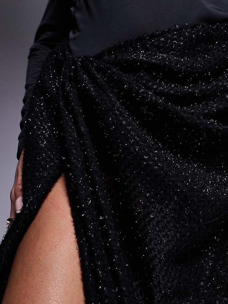 Premium Long Sleeve Contrast Textured Maxi Dress