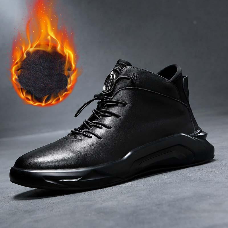 Men's Genuine Leather Mid-Cut Velvet Casual Shoes