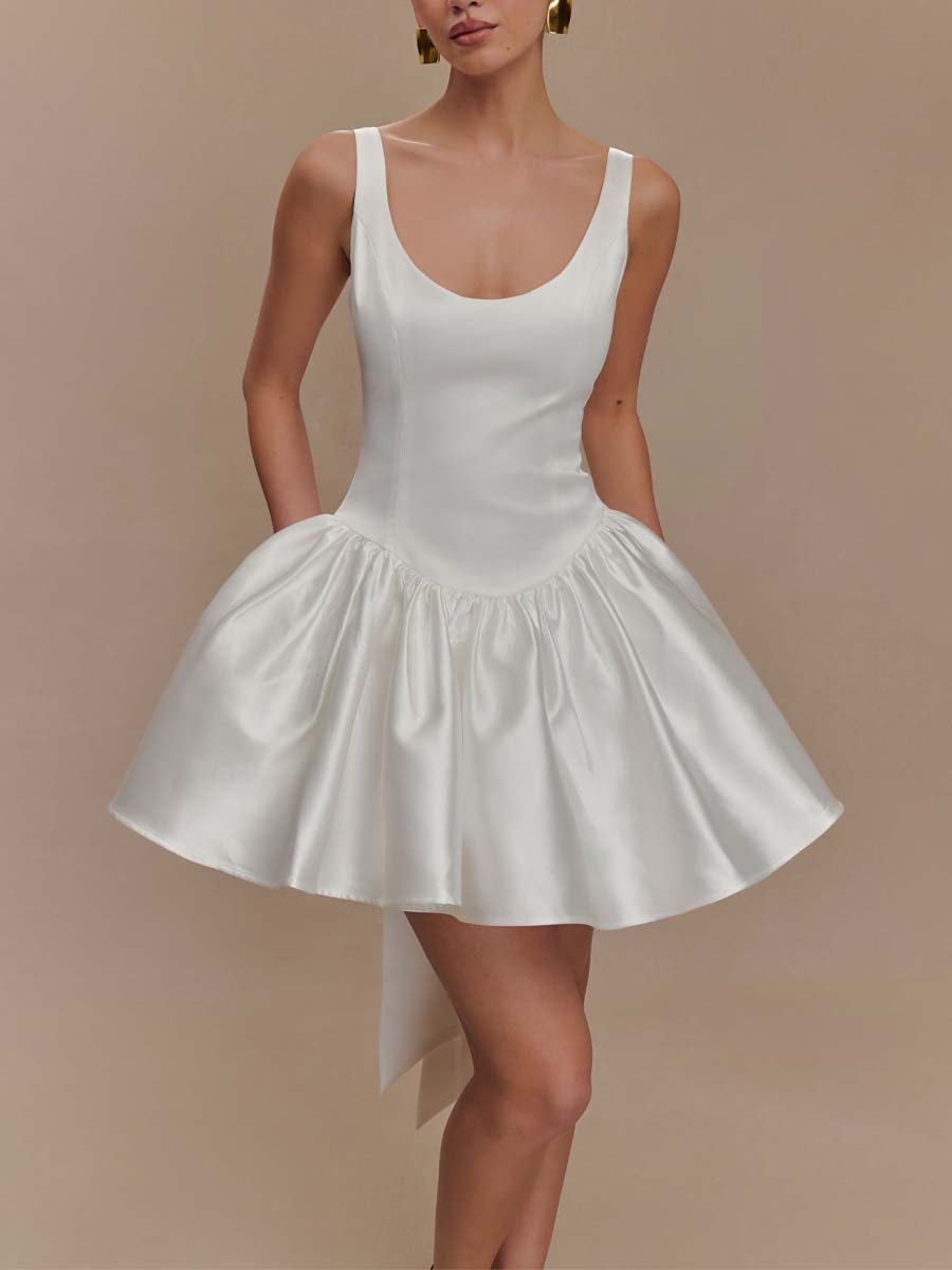 Satin Mini Dress With Bow