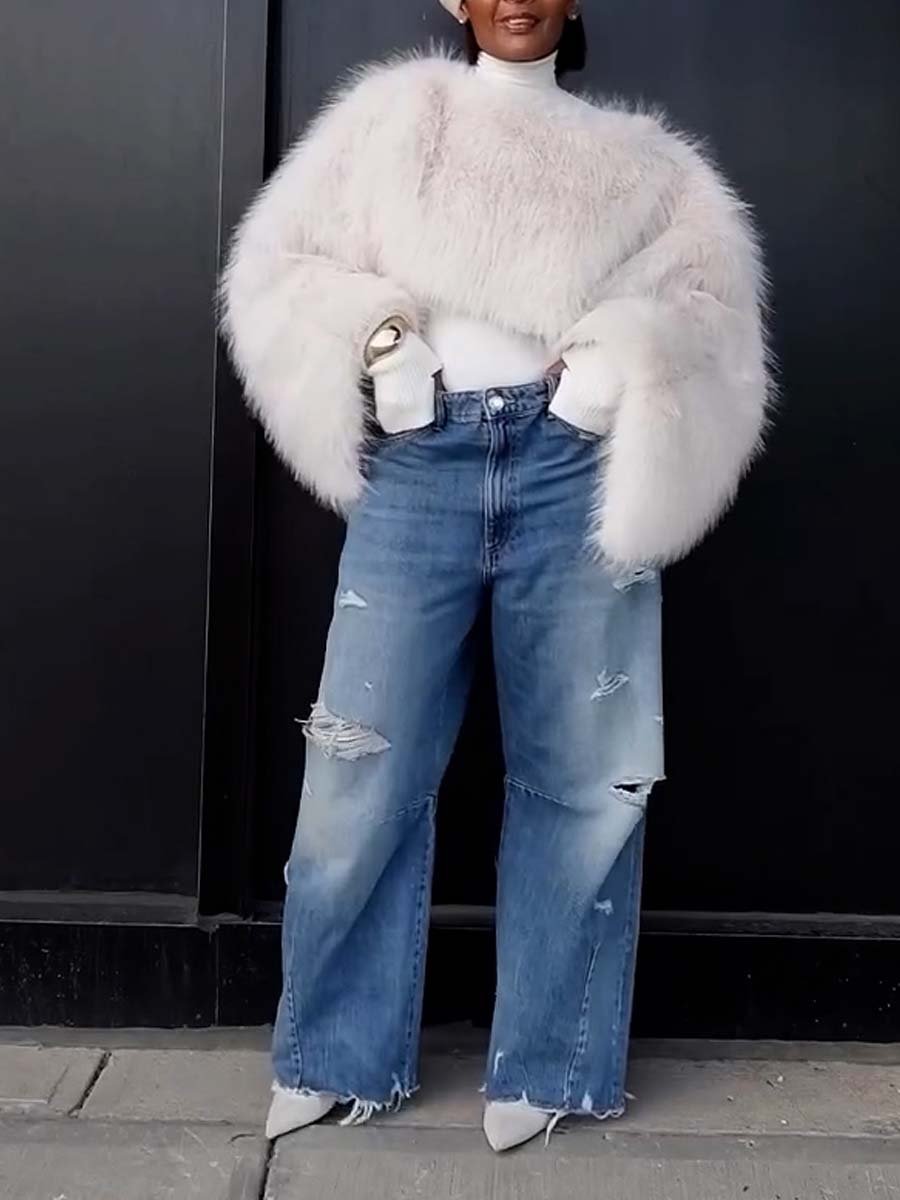 FAUX FUR SWEATSHIRT