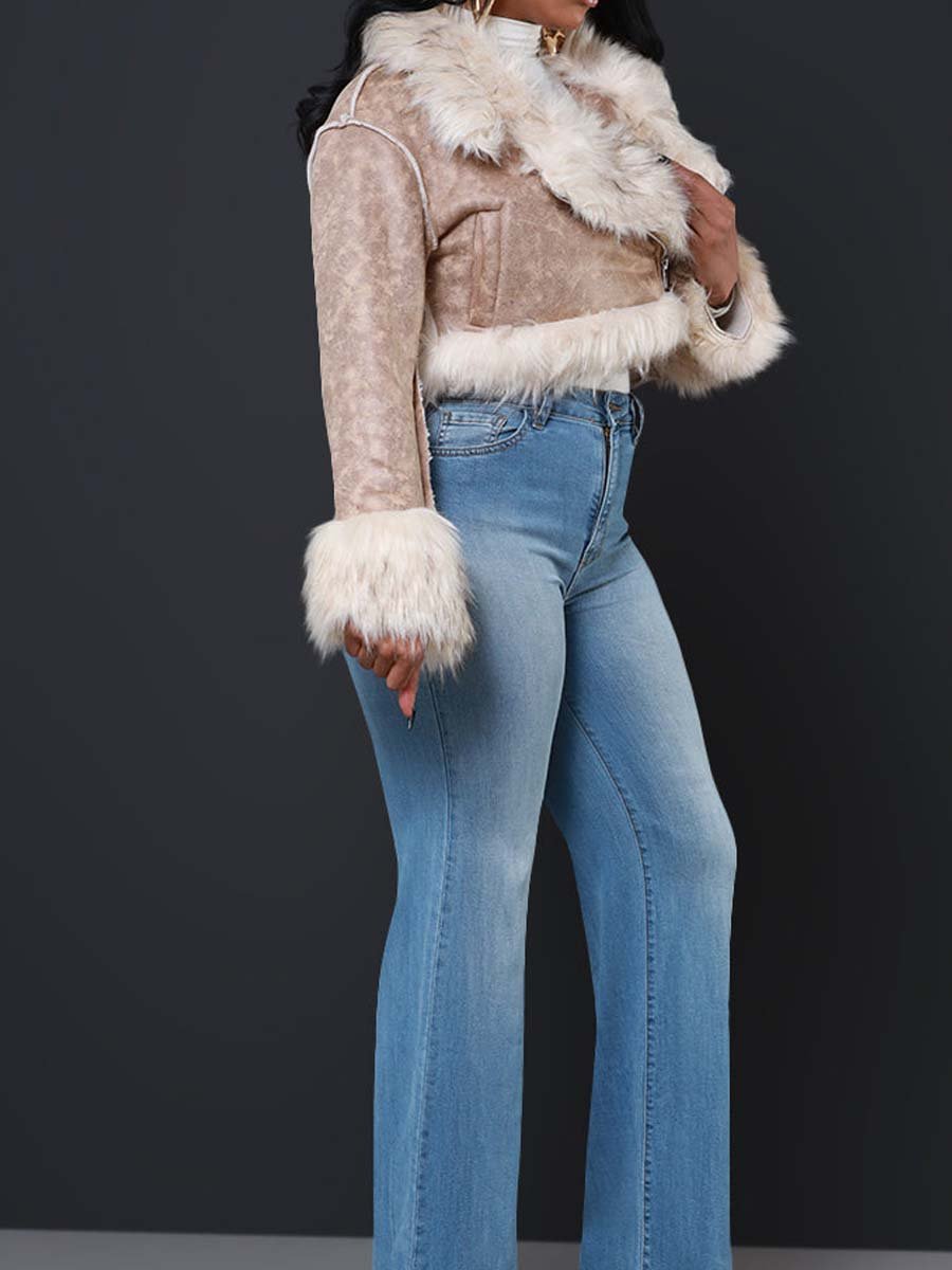 Double Shot Faux Fur Cropped Jacket