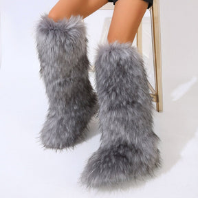 Mid-calf Fox Fur Boots