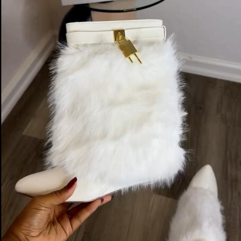 Fur Wedge Heel Boots