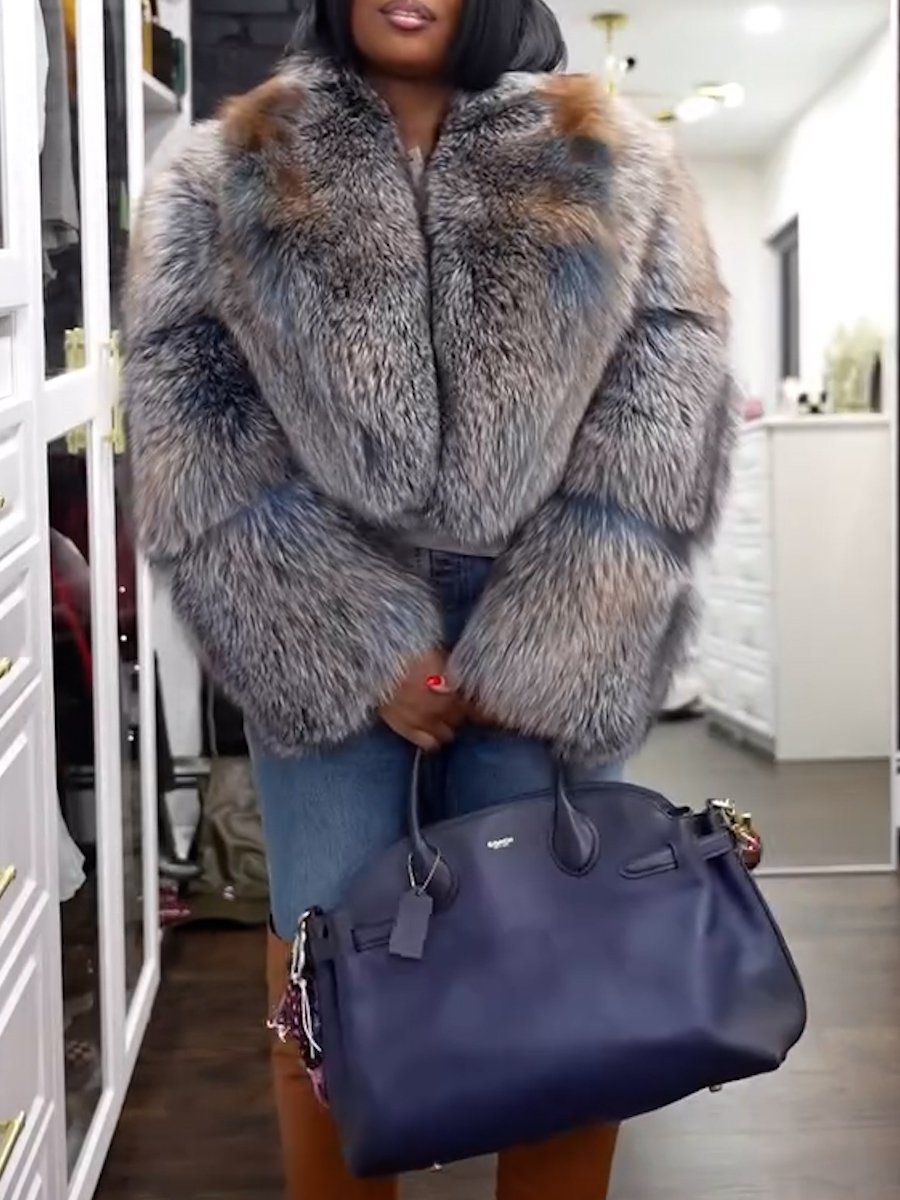 Blue Brown Faux Fur Coat