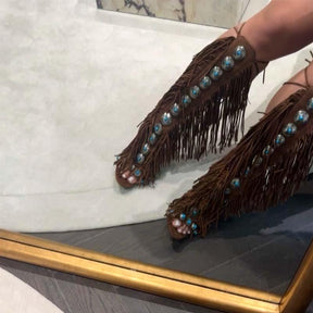 FRINGE LACE UP SANDAL