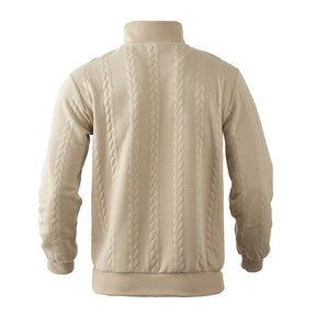 Casual Stand Collar Zipper Pullover Loose Knitted Jacquard Sweatshirt