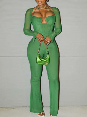 Green Mesh Corset Jumpsuit