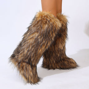 Mid-calf Fox Fur Boots