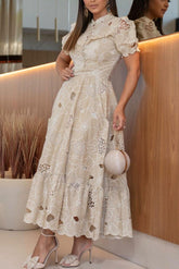 HOLLOW SHORT SLEEVE MIDI DRESS