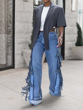 Denim Wideleg Fringe Jeans