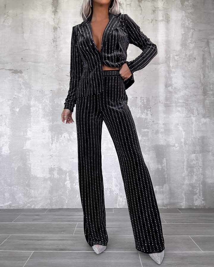 Rhinestone Top & Pants Set