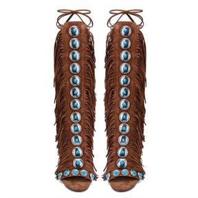 FRINGE LACE UP SANDAL