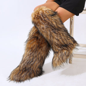 Mid-calf Fox Fur Boots