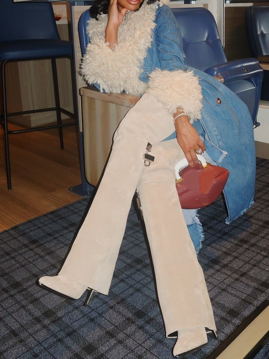 Denim Fur Long Jacket