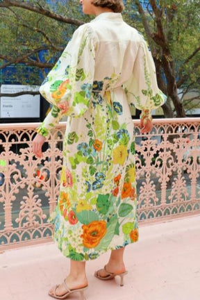 GREEN FLORAL SHIRT MIDI DRESS