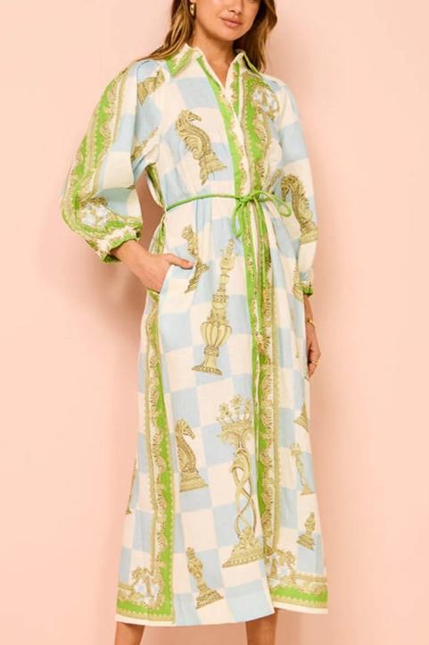 LACE-UP PRINTED SHIRT DRESS