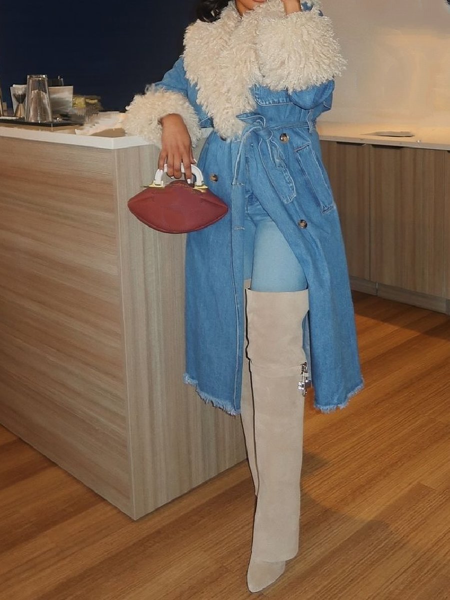 Denim Fur Long Jacket