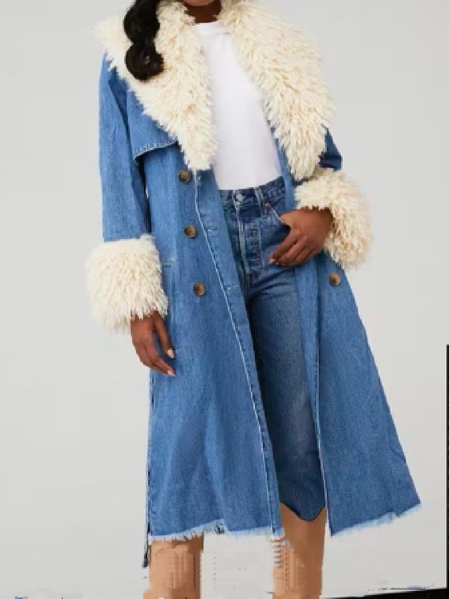 Denim Fur Long Jacket