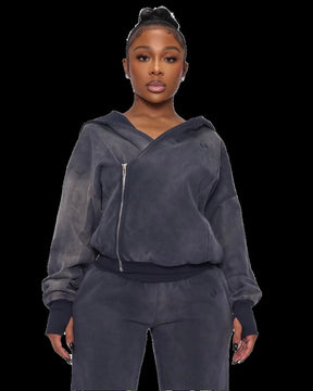 ASYMMETRICAL JACKET AND SWEATPANT SET